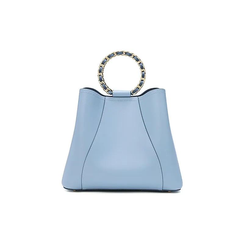 Ancient Yi Xi Cow Leather Elegant Mom Commute Crossbody One Shoulder Handbag Women's Sunny Mountain Blue-2