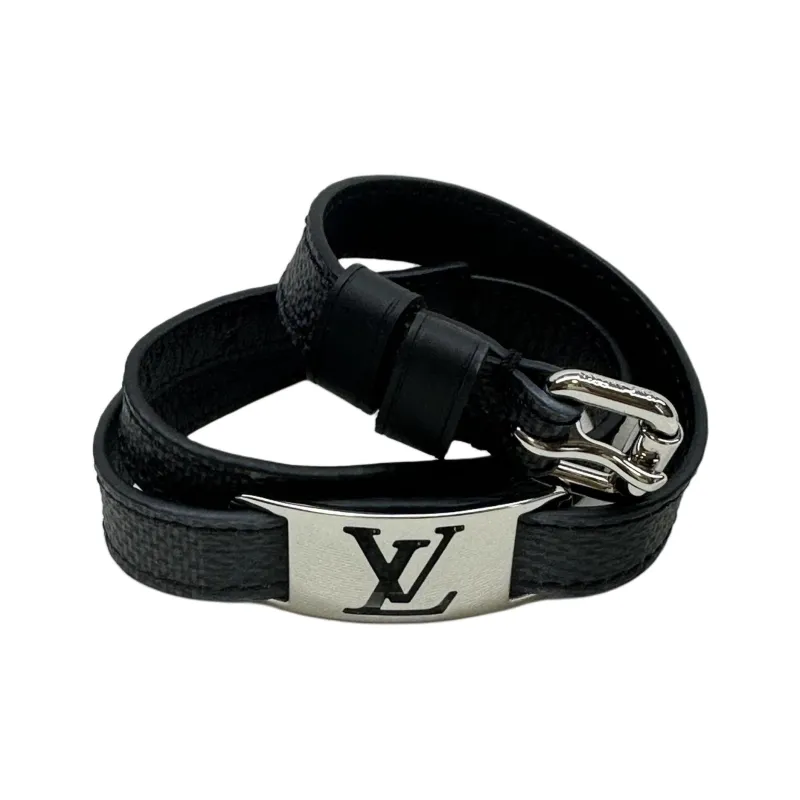 LOUIS VUITTON Calfskin Wristbands Men's Black/Silver-1