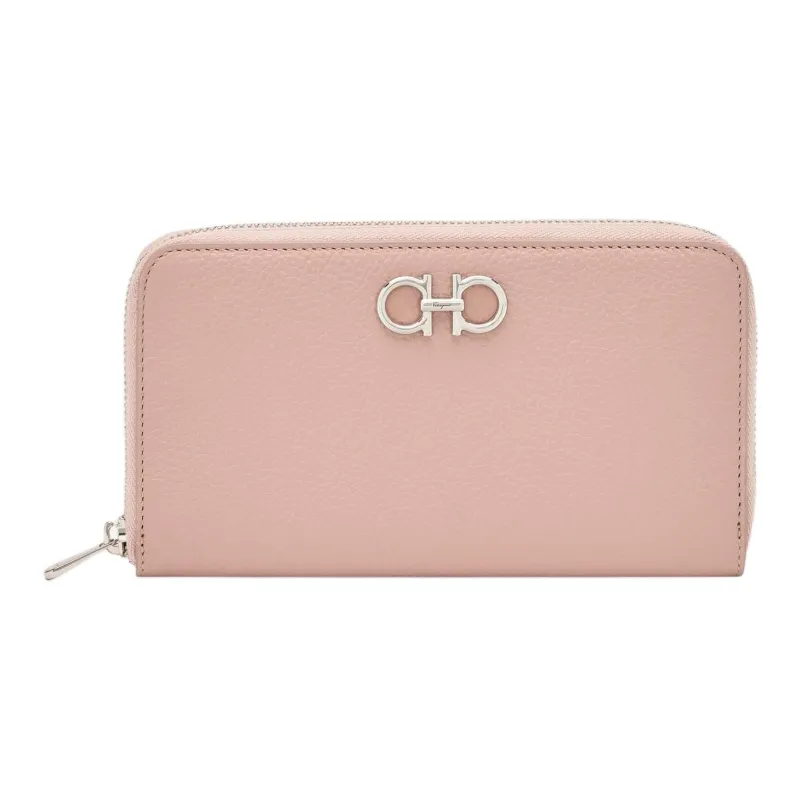 FERRAGAMO Embossed Calfskin Wallet Women's Blush Color-0