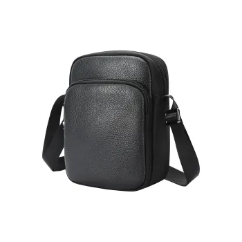 BOPAI Top Grain Cow Leather Shoulder Bag Men's Black