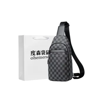 Dusen Kangaroo PVC Crossbody Bag, Sling Bag Men's Black Plaid