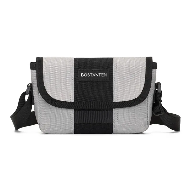 BOSTANTEN Oxford Crossbody Bag Unisex Black/Light Gray/Black & Green-11