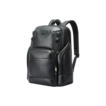 BOPAI Top Grain Cow Leather Backpack And Laptop Bag Regular Men's Black