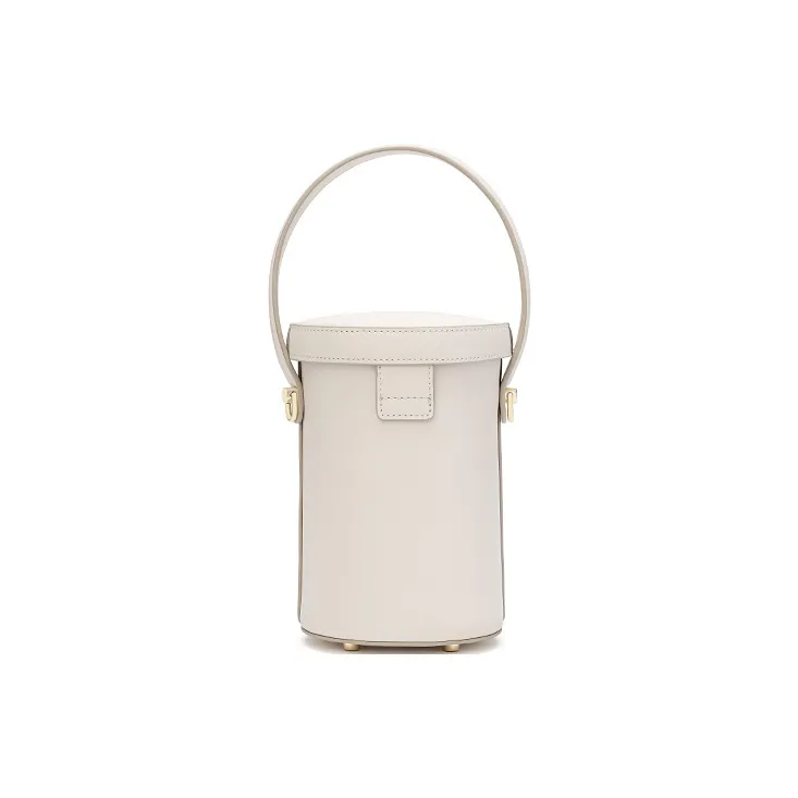 Ancient Yi Xi Cow Leather Bucket Bag, Vintage Shoulder Bag, Crossbody Bag, Handbag Women's Ecru-2