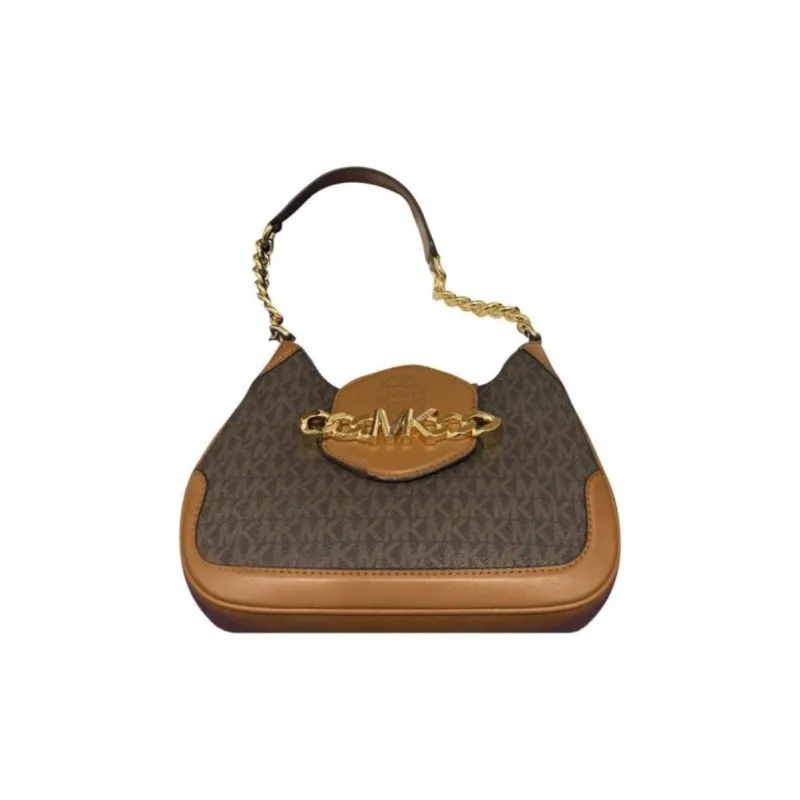 MICHAEL KORS Hally Cow Leather Shoulder Bag, Chain Bag, Shoulder Bag Women's Dark Brown/Acorn Brown-2