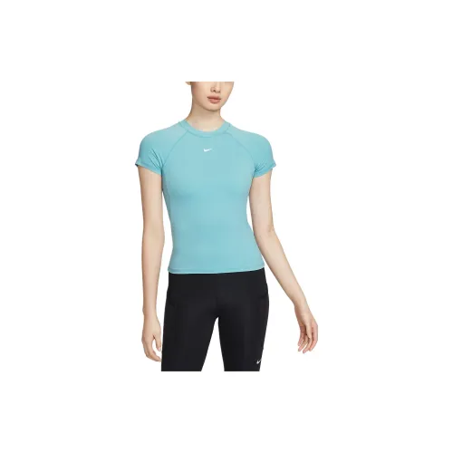 Nike PRO T-Shirts Women's Denim Blue Green/White