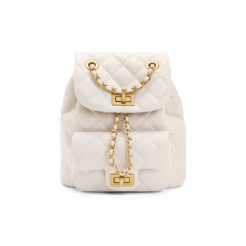 BELLE Advanced Texture Backpack Medium Size Women's Black Beige Silver