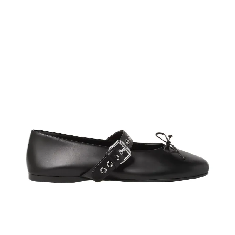 MIU MIU Buckled Leather Ballerina Shoes-1