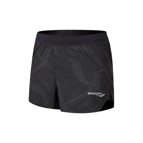 Saucony Casual Shorts Men Black Background Reflective Silver Dotted Color Set