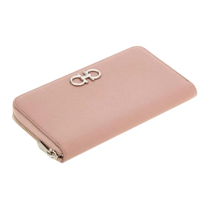 FERRAGAMO Embossed Calfskin Wallet Women's Blush Color-2
