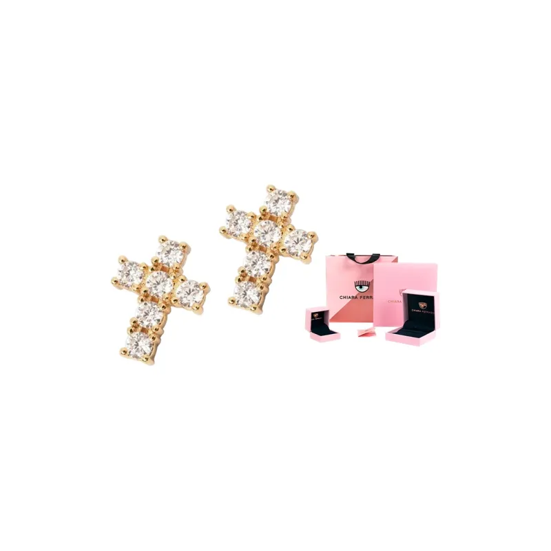CHIARA FERRAGNI Zircon, Rhinestones, 18K Gold Plating Italian Luxury Earrings, Advanced Earrings Unisex Gold-1