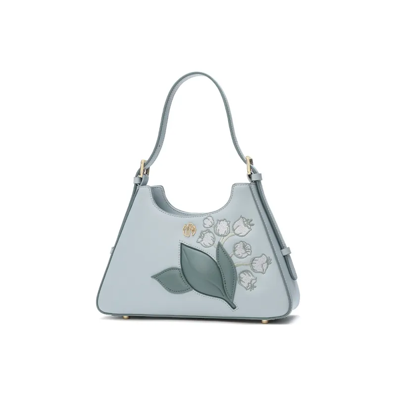 Ancient Yi Xi Cow Leather Cheongsam Shoulder Bag Women's Misty Blue-1