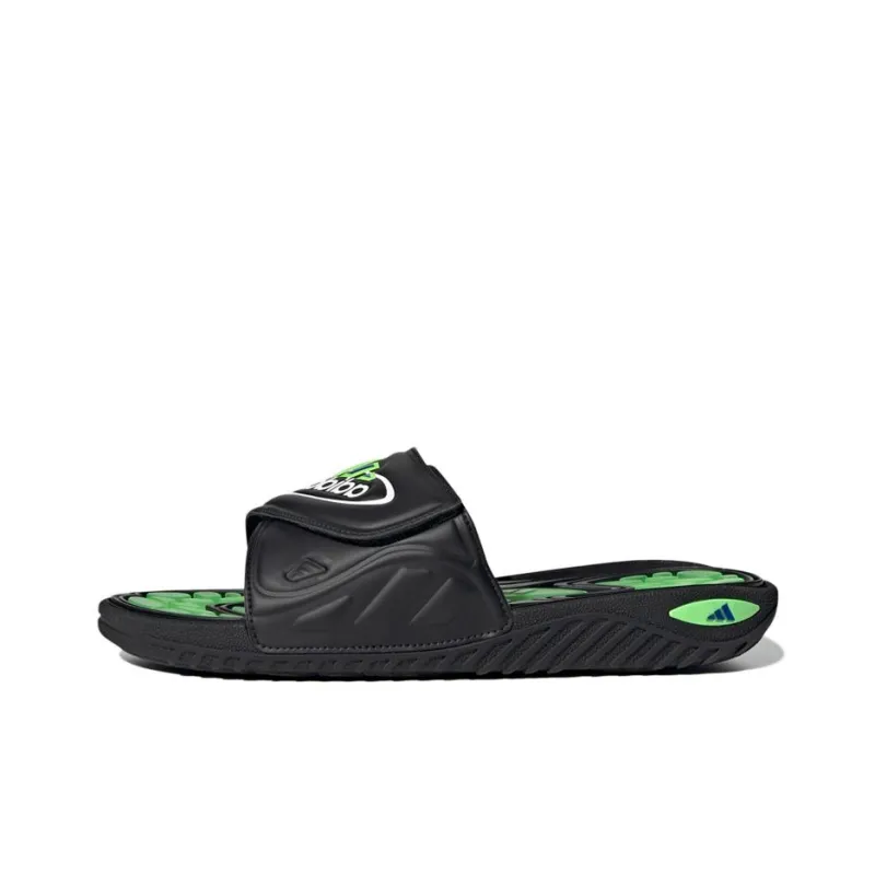 Adidas Reptossage Slides Cozy Wear Resistant Flat Heel Sports Slippers Unisex Black Green-0