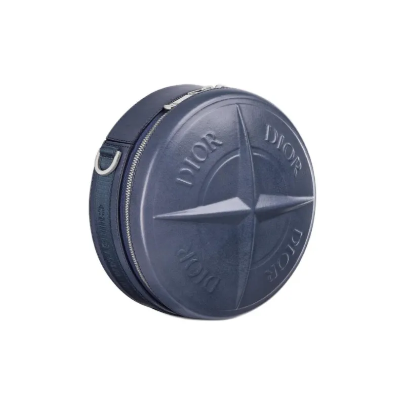 DIOR STONE ISLAND Smooth Cow Leather Small Round Bag, Shoulder Bag, Crossbody Bag Men's Blue-2