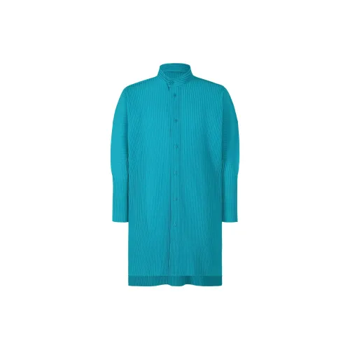 Homme Plissé Issey Miyake Shirts Men Turquoise Blue