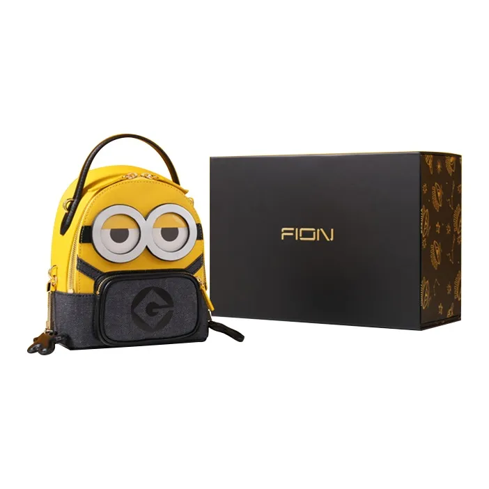 FION Minions Collaboration PVC Earphone Case Backpack Mini Women's Yellow/Dark Blue-0