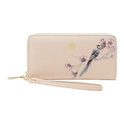 Ancient Yi Xi Cow Leather Chinese Fashion Trend Niche Wallet Clutch Women's Light Cherry Blossom Pink-4