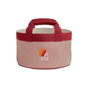 HERMES Les Cabanes Embroidered Canvas Canvas Bag Storage Bag Handbag Women's Orange Stacked Pomegranate Color