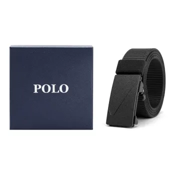 POLO Fabric Leather Belts Men's Gunmetal Width: 3.5cm