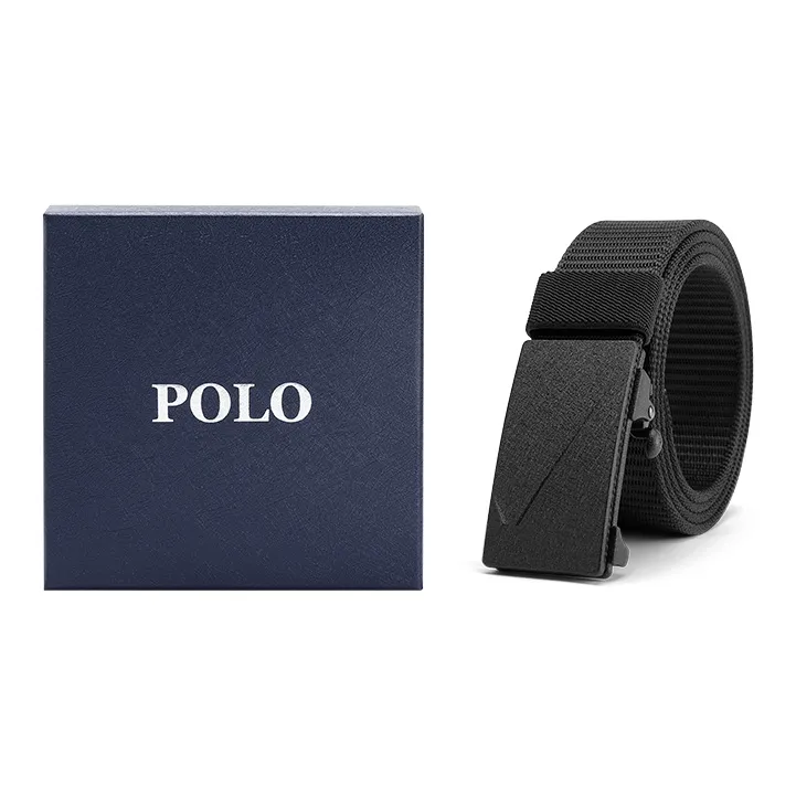 POLO Fabric Leather Belts Men's Gunmetal Width: 3.5cm-0