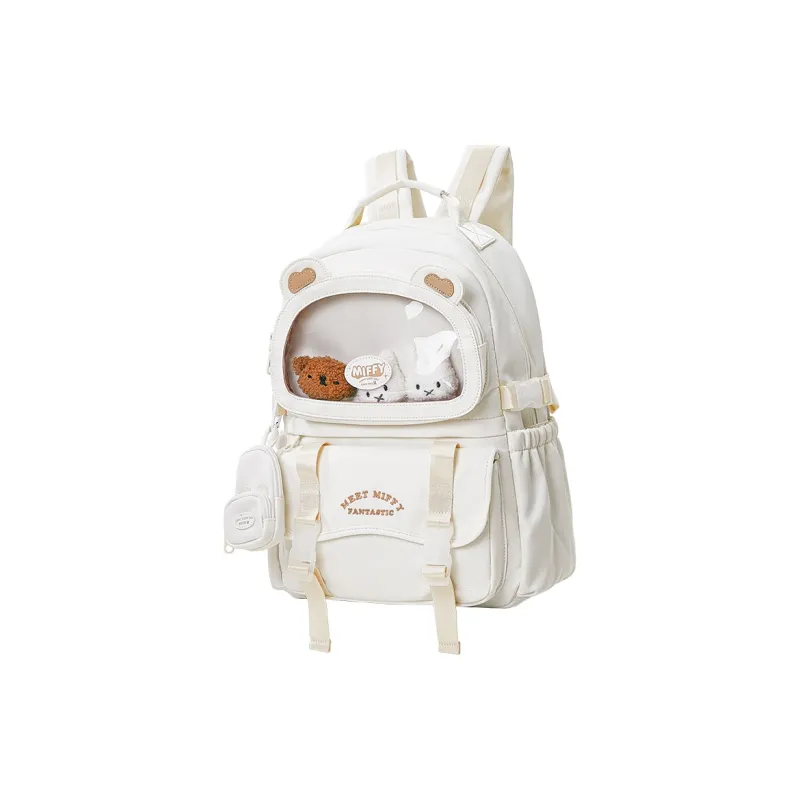 Miffy Fabric Backpack Large Size Women's Ecru/Pink Yellow-2