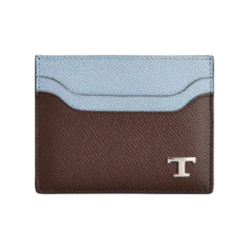 TOD'S Calfskin Card Holder Men's Brown & Sky Blue