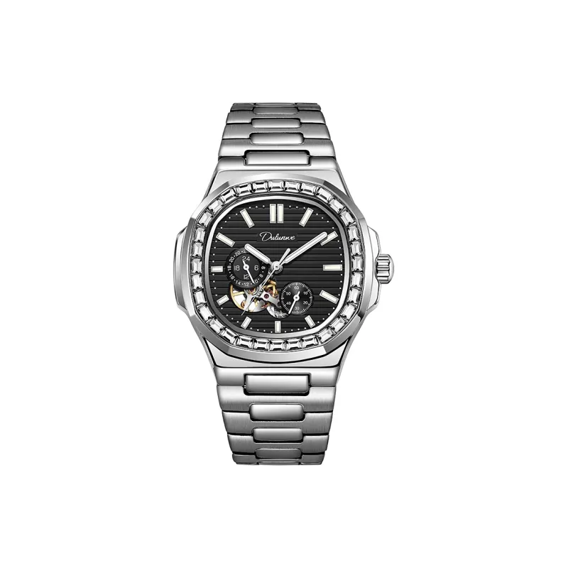Dulunwe Automatic Mechanical Movement Metal Strap Watch Men's Watches Silver Dial-4