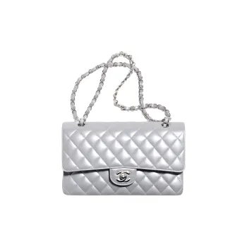 CHANEL Classic Flap CF Sheepskin Flap Bag, Shoulder Bag, Crossbody Bag Medium Size Women's Silver Gray