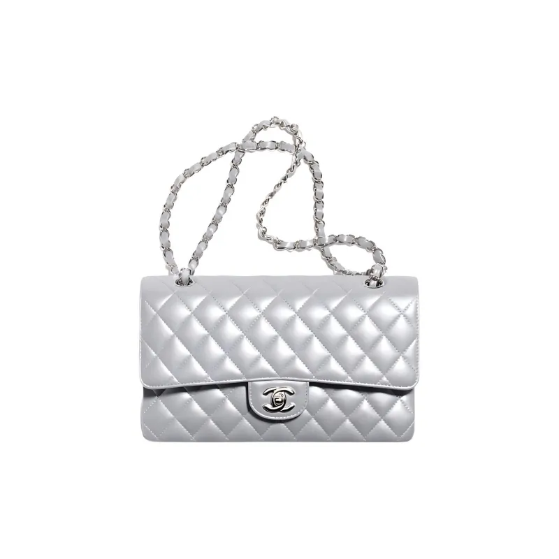 CHANEL Classic Flap CF Sheepskin Flap Bag, Shoulder Bag, Crossbody Bag Medium Size Women's Silver Gray-0