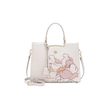 Ancient Yi Xi Cow Leather Commute Embroidery Crossbody Handbag Women's Pearl Gray