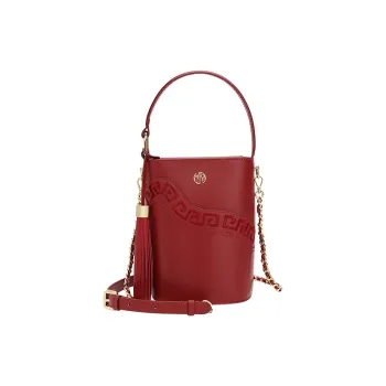 Ancient Yi Xi Cow Leather Bucket Bag, Crossbody Bag, Handbag Women's Vintage Red