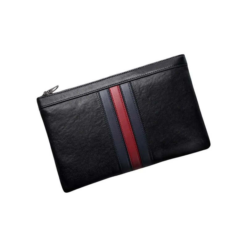 PESASRIE Top Grain Cow Leather Wallets Clutches Men's Black-3