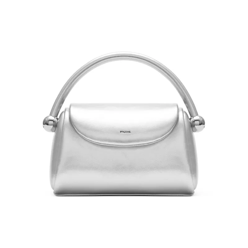 MUVA Cow Leather Crossbody Handbags Medium Size Women's Party Red/Milkshake White/Moonrock Silver-4