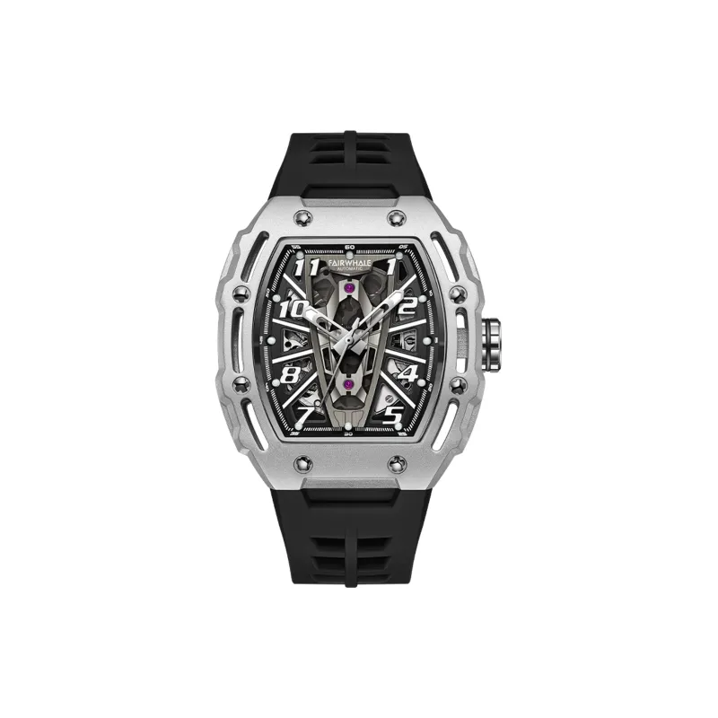 FAIRWHALE Starlight Collection Men's Watch Mechanical Movement Silicone Strap Watch Men's Watches Black Dial-3