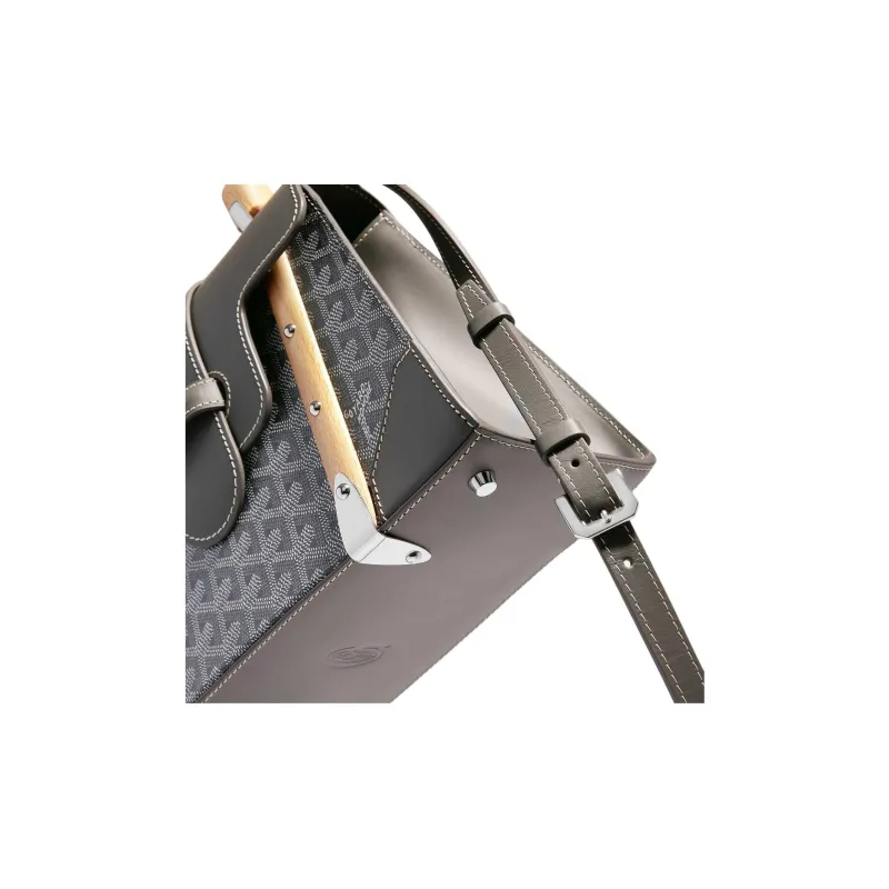 GOYARD Canvas With Leather Shoulder Bag Crossbody Bag Handbag Small Size Women's Gray-4