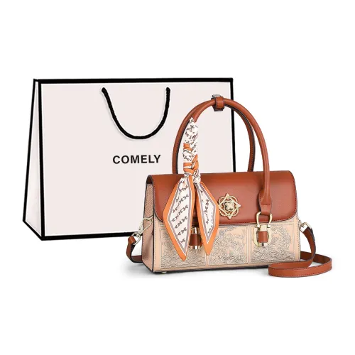 COMELY Cow Leather Bonded Synthetic Leather Handbags Shoulder Bag Crossbody Bag Regular Women's Apricot