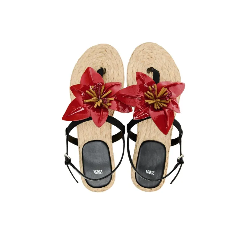 ZARA Strap Sandals 1.5cm Women's Red-5