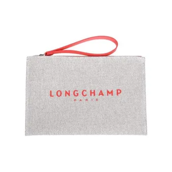 LONGCHAMP Cotton Patchwork Canvas Canvas Bag Clutches Women's Strawberry Plaited Hemp