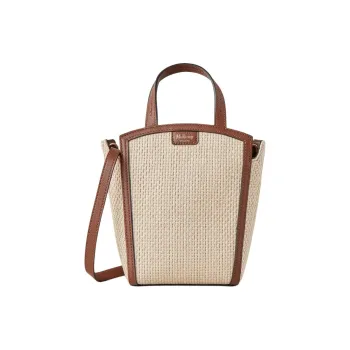 Mulberry Raffia Tote Bag Shopping Bag Shoulder Bag Crossbody Bag Handbag Mini Women's Ecru & Bright Umber