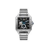 Silver Case Black Dial Silver Steel Band