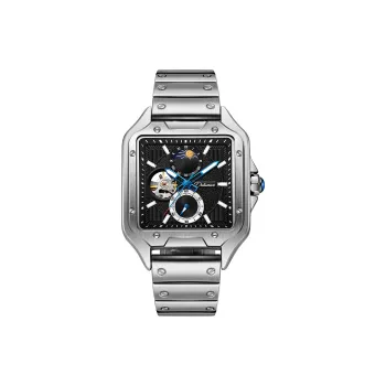 Dulunwe Automatic Mechanical Movement Stainless Steel Watchband Watch Men's Watches Black Dial