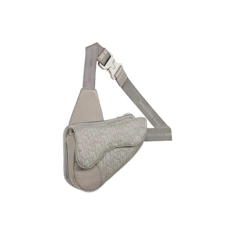 DIOR Oblique Print Technical Fabric With Smooth Cow Leather Saddle Bag, Shoulder Bag, Crossbody Bag Men's Gray-1