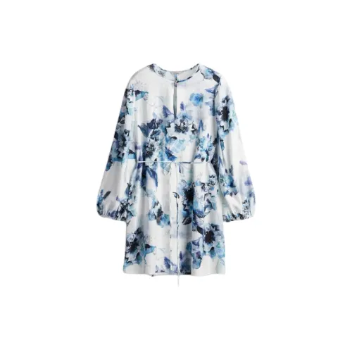 H&M Long-Sleeved Dresses Women's White/Blue Floral