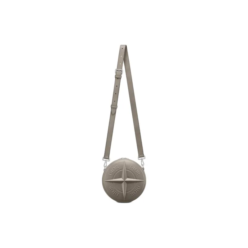 DIOR STONE ISLAND Cow Leather Small Round Bag, Shoulder Bag, Crossbody Bag Men's Gray-1