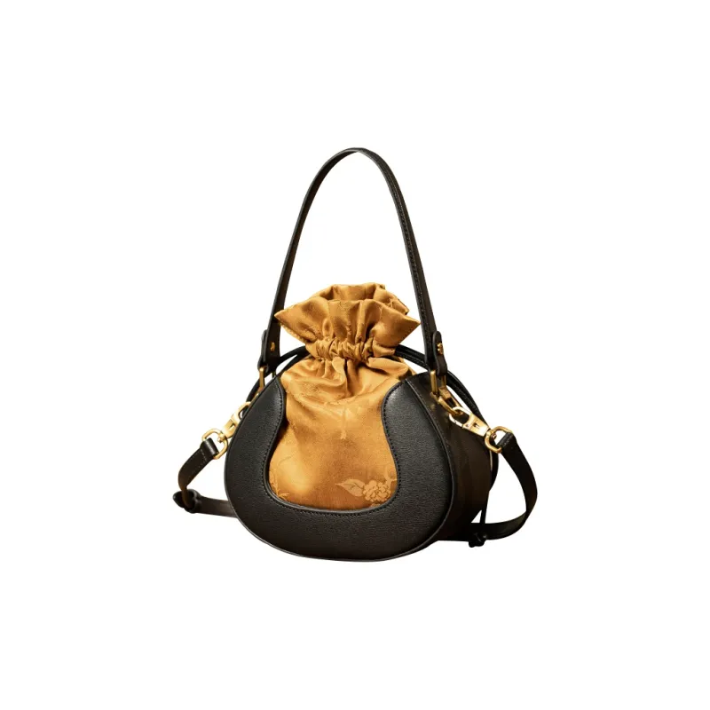 Liang Jin Ji Cow Leather Shoulder Bag Women's Gold-3