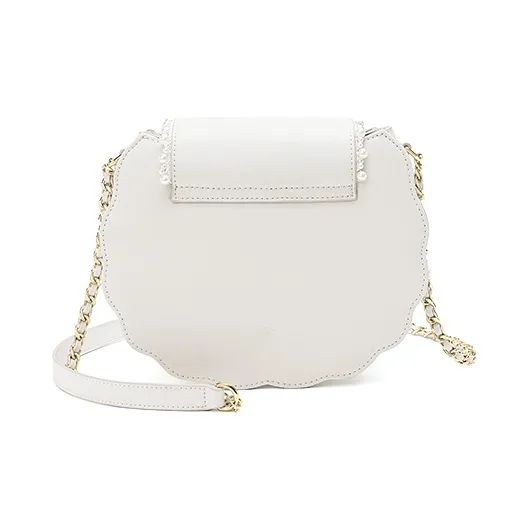 Ancient Yi Xi Cow Leather Niche Pearl One Shoulder Premium Chain Crossbody Bag Women's Ecru-2