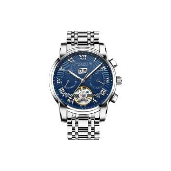 Respect The Time Automatic Mechanical Movement Stainless Steel Watchband Watch Men's Watches Blue Dial