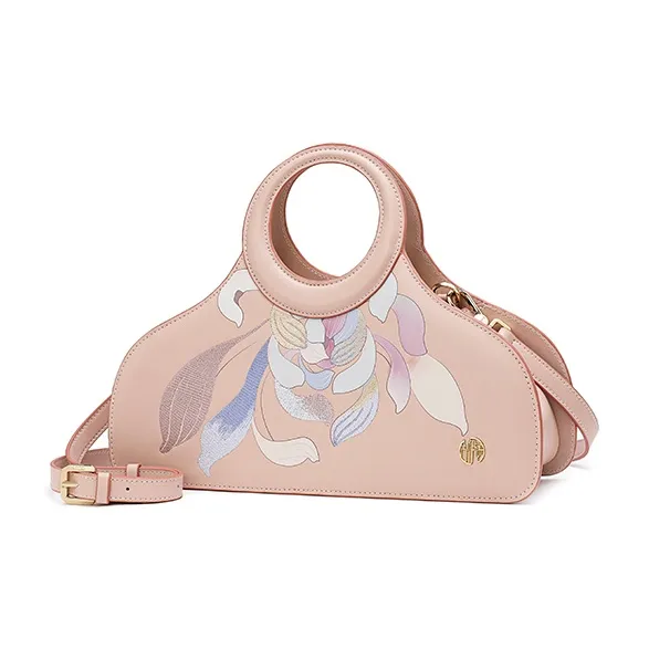 Ancient Yi Xi Cow Leather Shoulder Bag, Crossbody Bag, Handbag Women's Peach Branch Pink-1