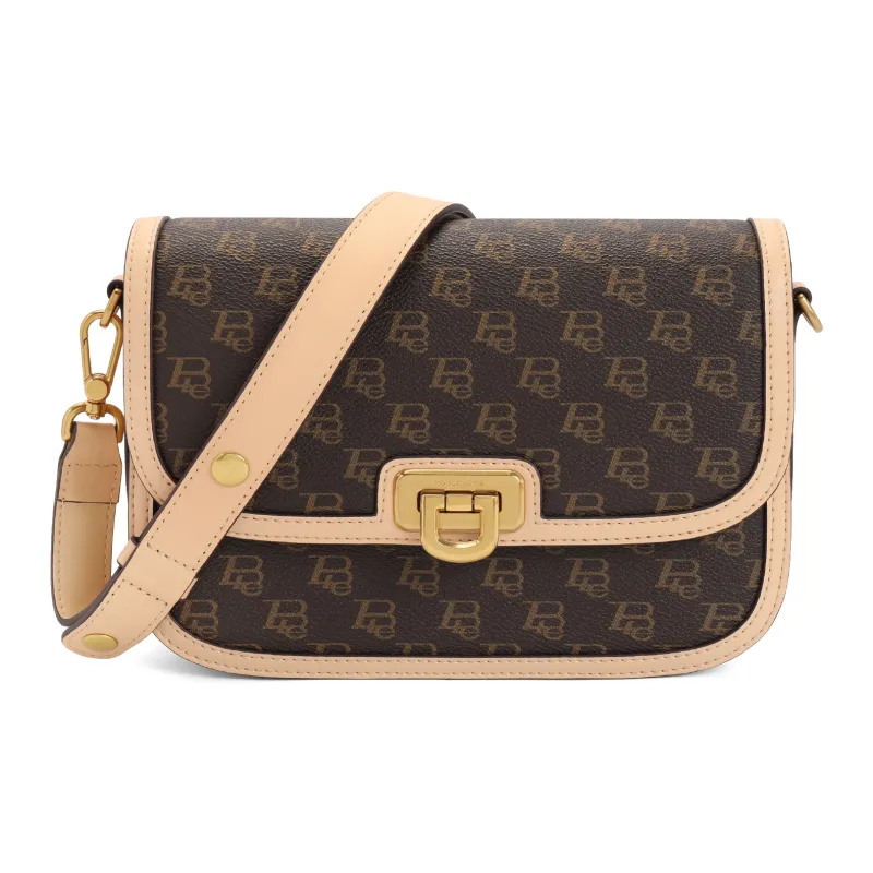 BELLE Advanced Texture Shoulder Bag Medium Size Women's Coffee/Apricot-4