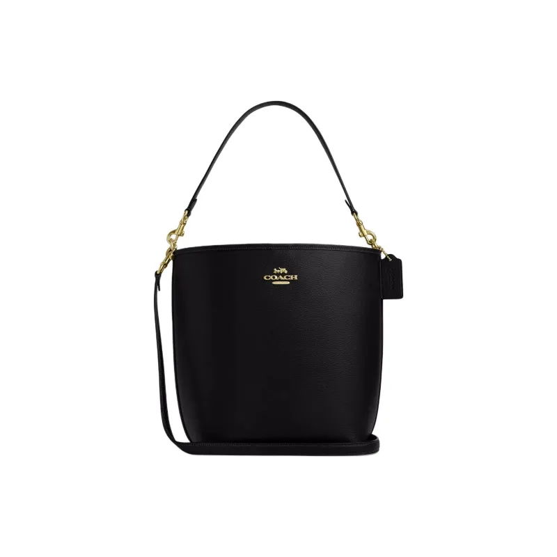 COACH City Leather One Shoulder Crossbody Bucket Bag, Handbag Tubas Women's Black-0